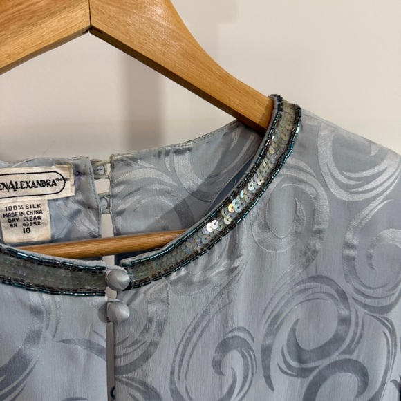 Lauren Alexander Flapper Gatsby Sequin Silk Brocade Midi Dress Light Blue 10 - Picture 5 of 16